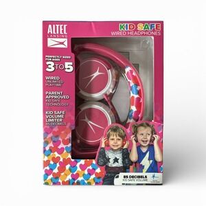 Altec Lansing Wired Headphones Kids Ages 3-5 Pink Heart Volume Limited 85 dB New